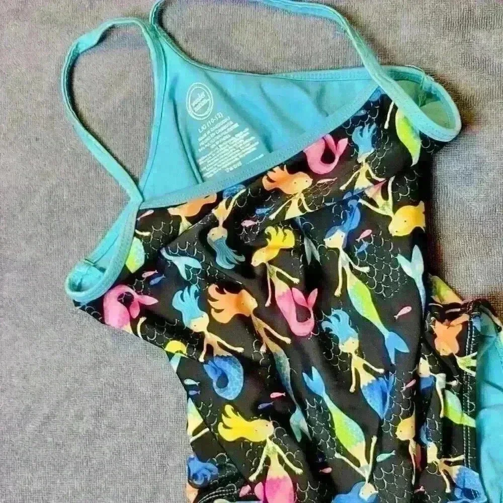 WONDER NATION Girl MERMAID Bathing Swim Suit BLACK One Piece LINED size Lg 10-12